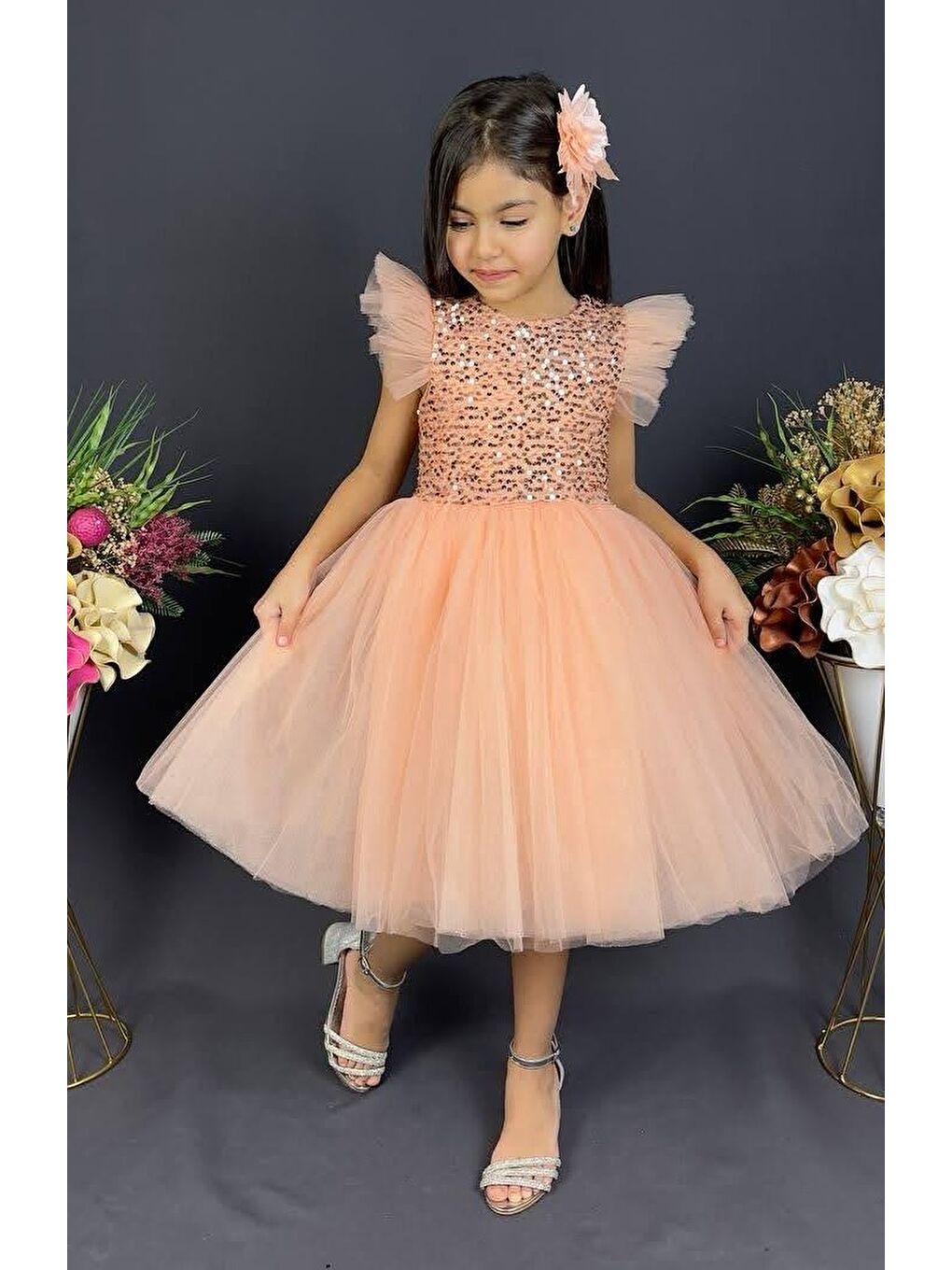 Pembe Tüllü Kız Çocuk KPL Elbise MNK0526-4