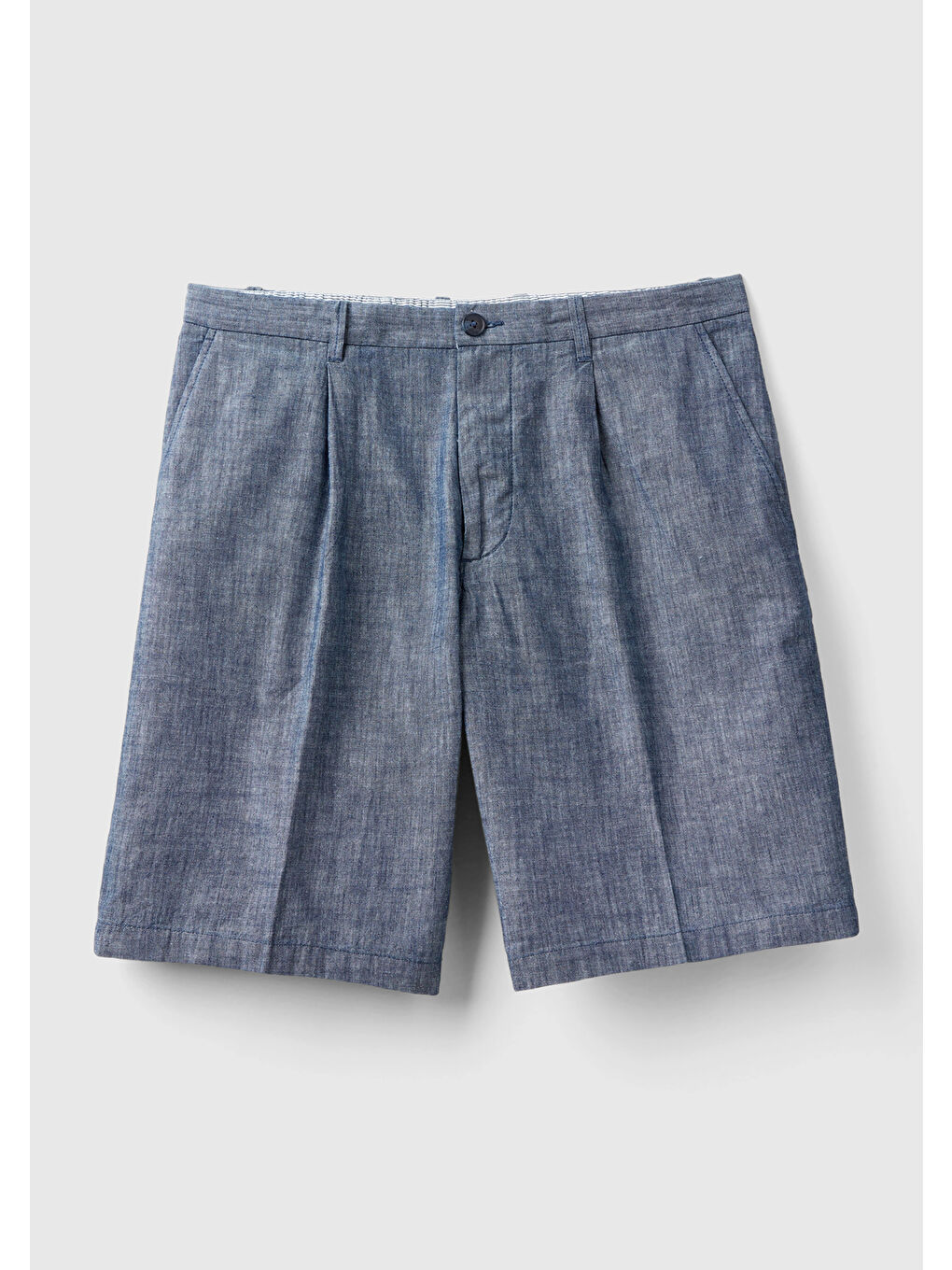 Erkek İndigo %100 Pamuk Önü Pileli Bermuda Şort-1