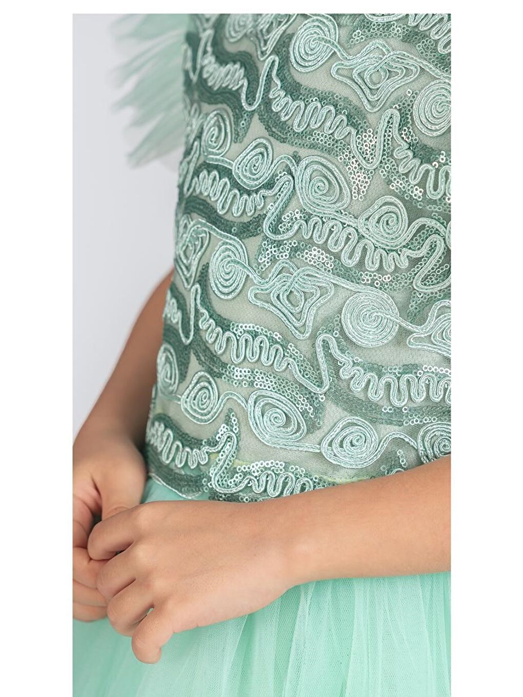 Yeşil Tüllü Kız Çocuk KPL Elbise MNK0526-5