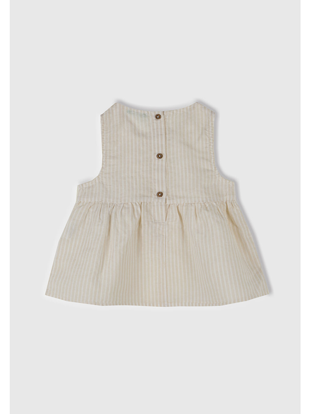 Kız Çocuk Ekru Keten Karışımlı Tamamı Desenli Çiçek Aplikeli Arkası Düğmeli Kolsuz Gömlek-2