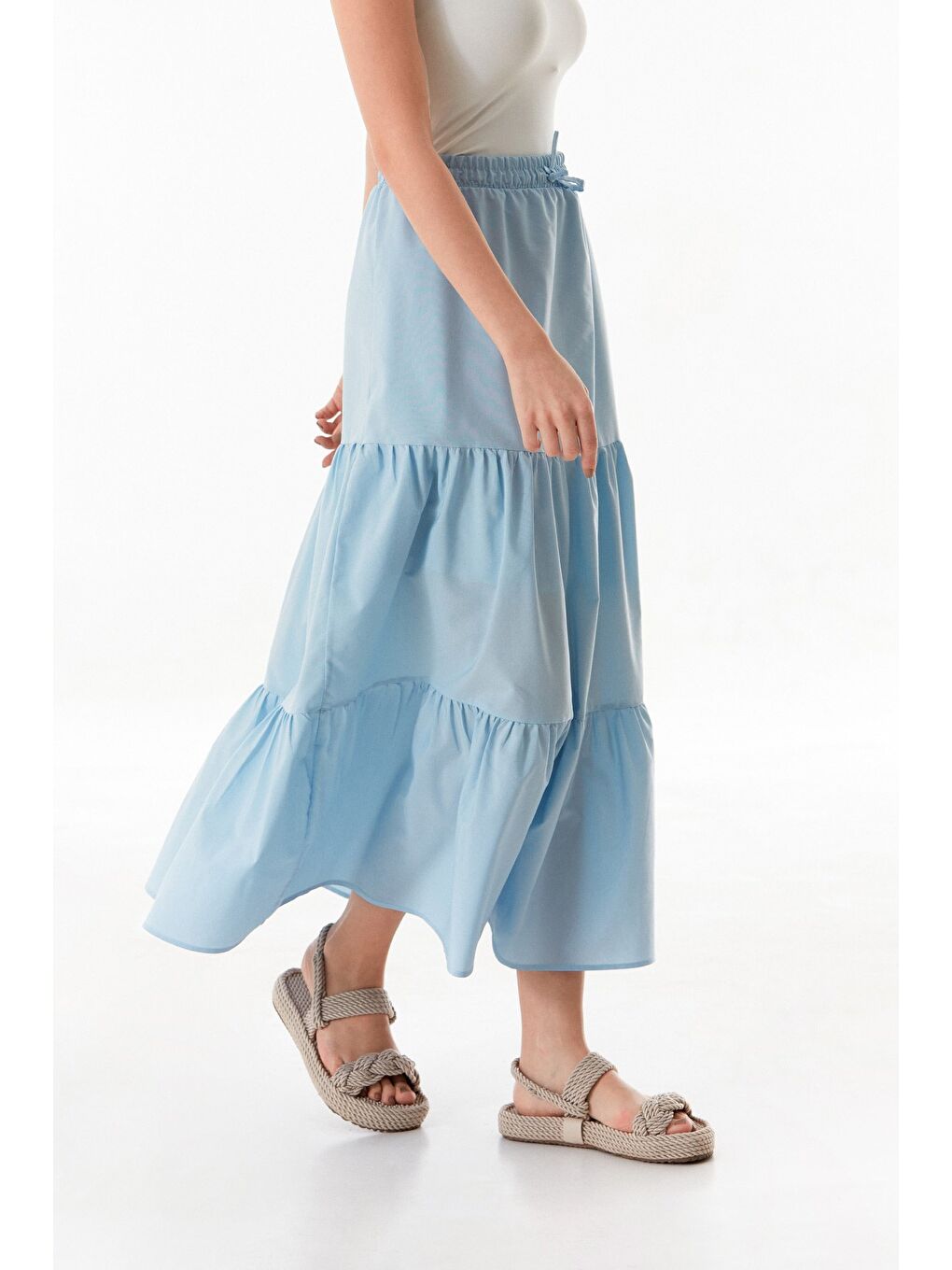 Mavi Terikoton Kumaş Fırfırlı Etek-2