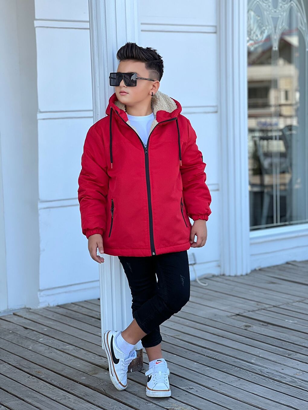 Kırmızı Erkek Çocuk Kapüşonlu İçi Kürklü Mont KM3050-5