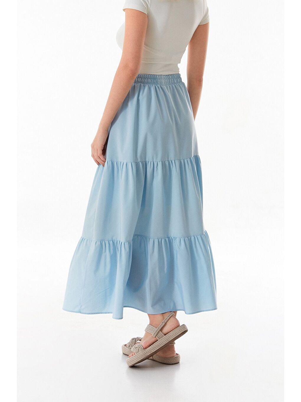 Mavi Terikoton Kumaş Fırfırlı Etek-3