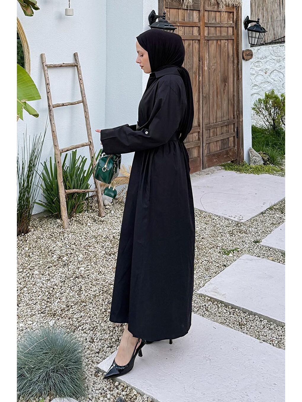 Kemerli Elbise Siyah-1