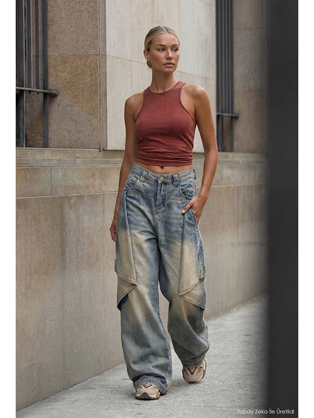 Mavi Kadın Jean Rengi Baggy Fit T13t Özel Tasarım Denim Jean