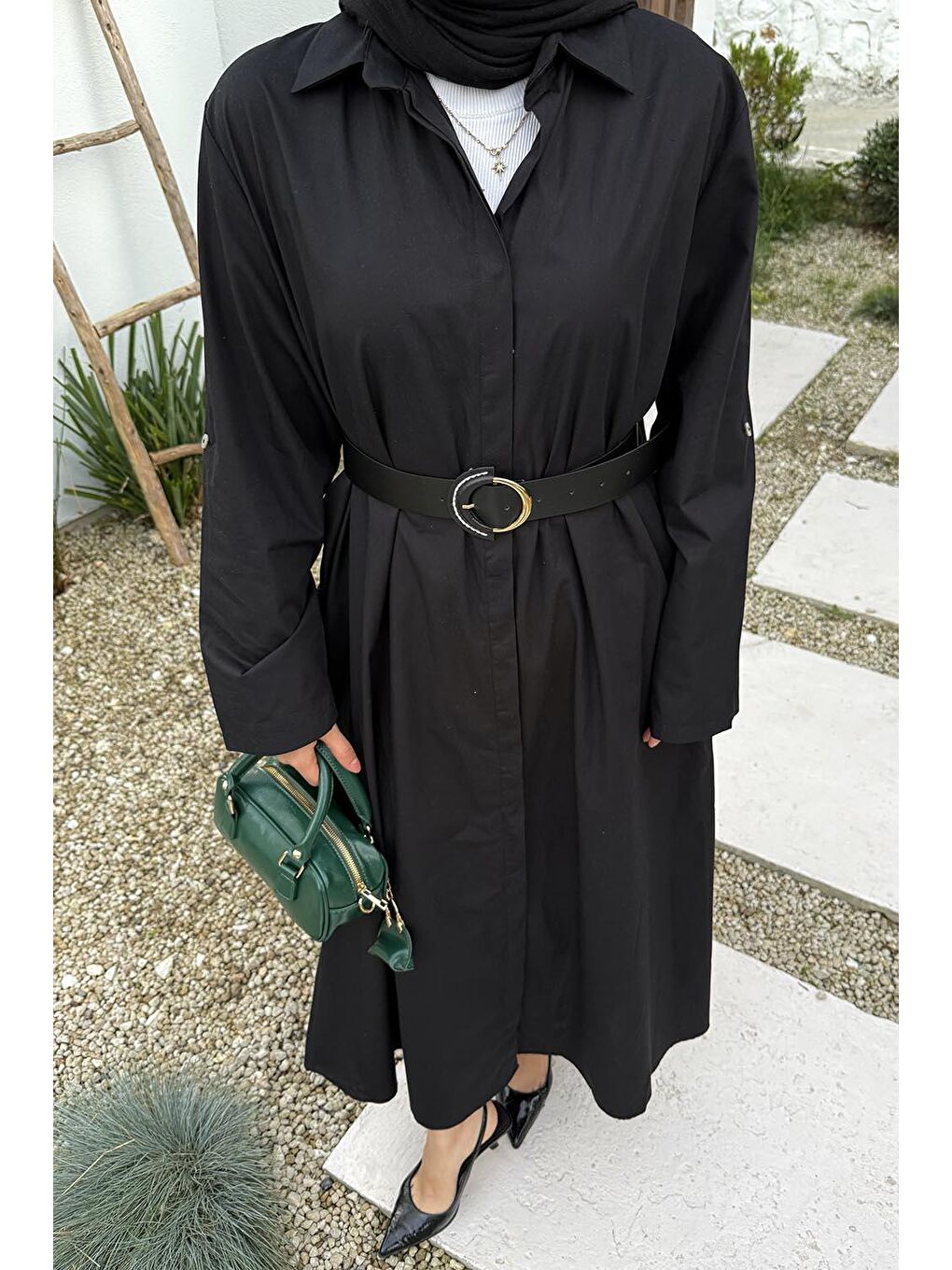 Kemerli Elbise Siyah-2