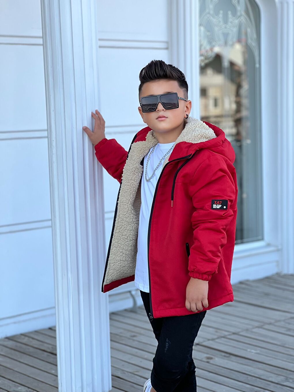 Kırmızı Erkek Çocuk Kapüşonlu İçi Kürklü Mont KM3050-4