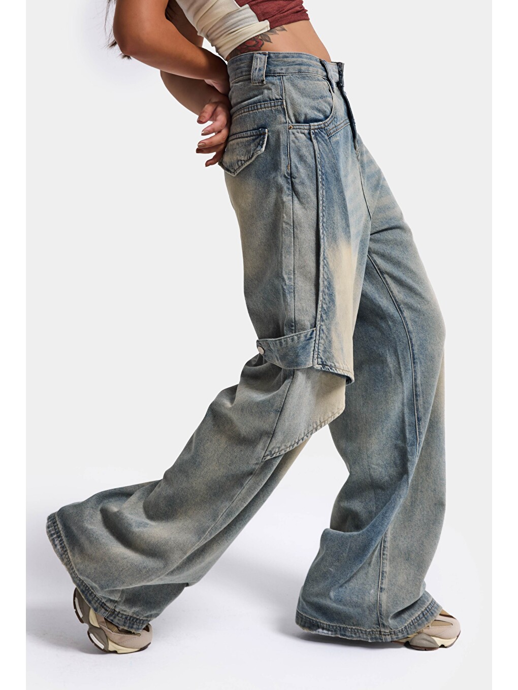 Mavi Kadın Jean Rengi Baggy Fit T13t Özel Tasarım Denim Jean-1