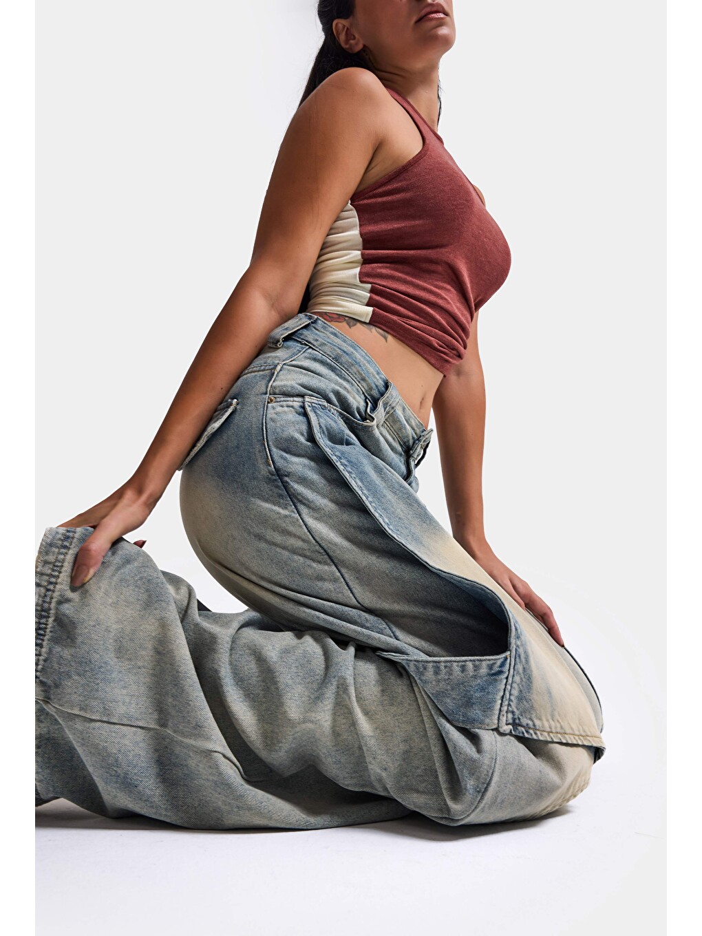 Mavi Kadın Jean Rengi Baggy Fit T13t Özel Tasarım Denim Jean-2