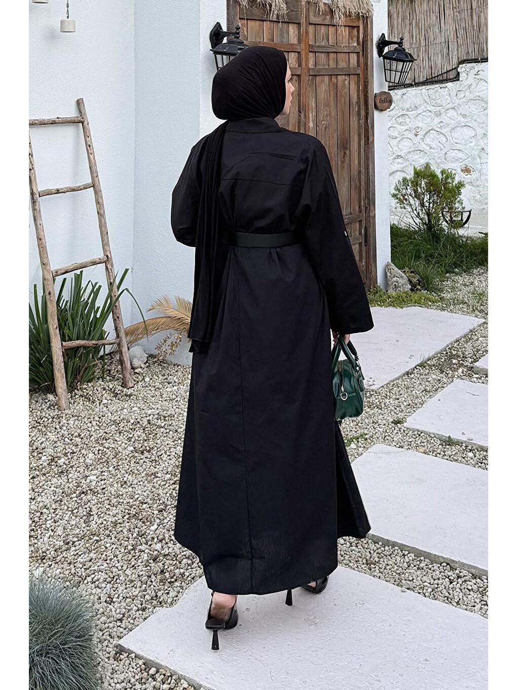 Kemerli Elbise Siyah-3