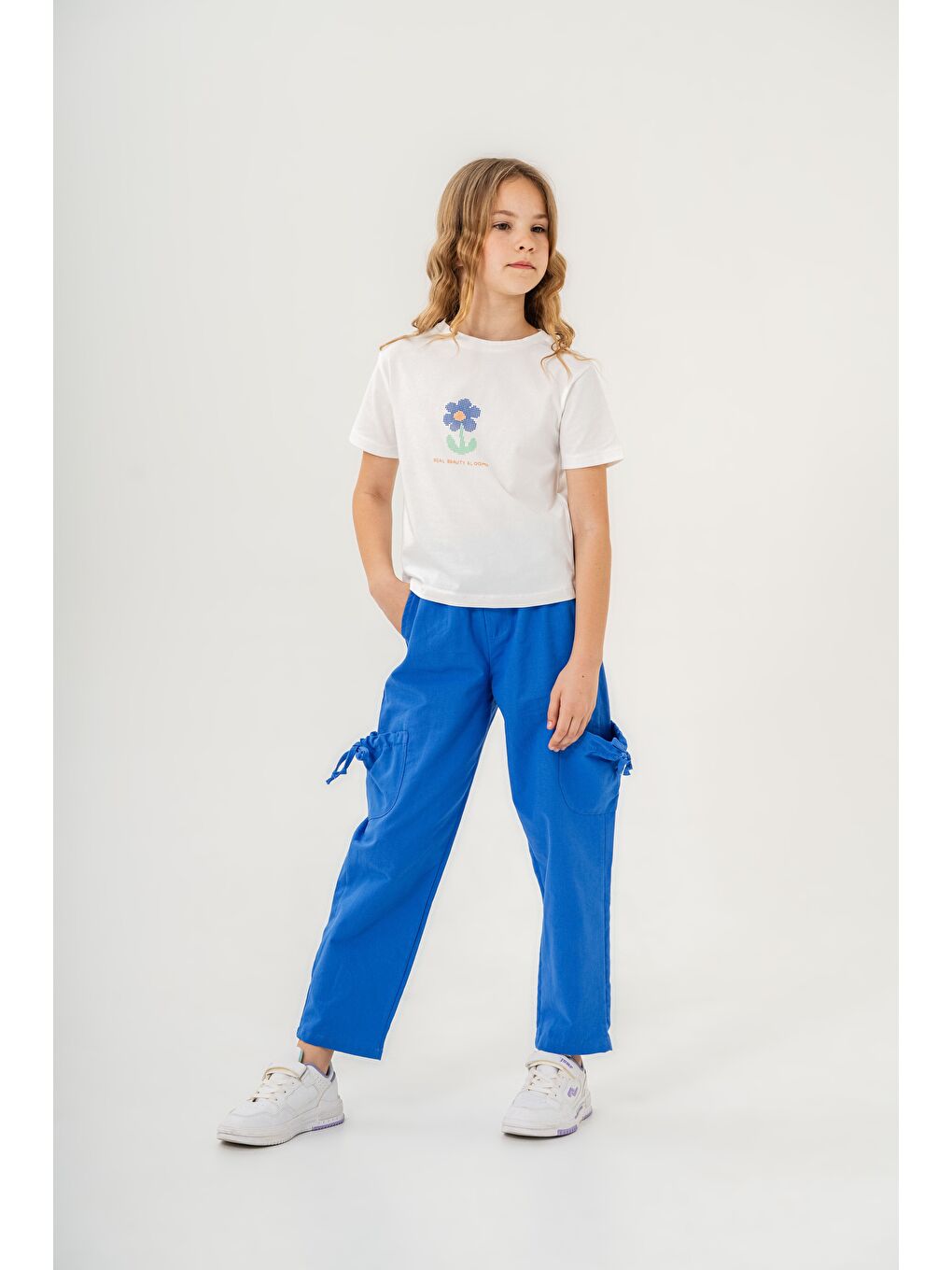 Beyaz Kız Çocuk Pamuklu T-Shirt Keten Pantalonlu Yazlık Takım 6-9 Yaş-2