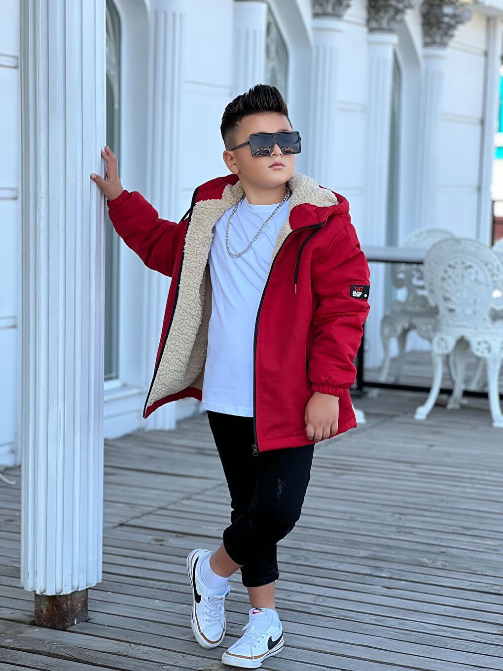Kırmızı Erkek Çocuk Kapüşonlu İçi Kürklü Mont KM3050-1