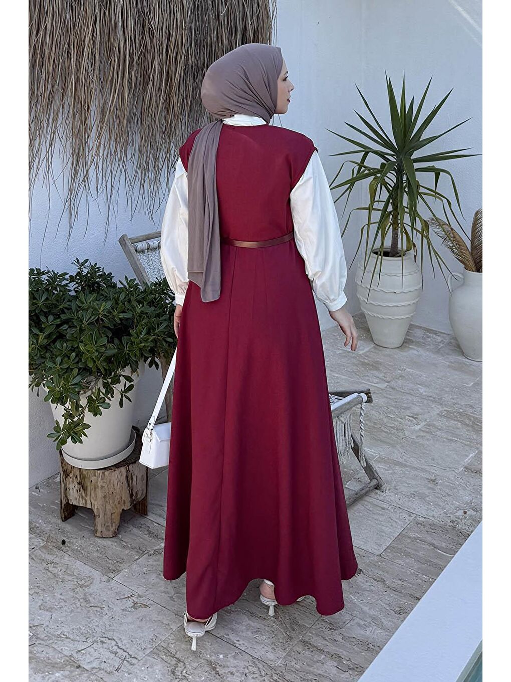 Pile Detaylı Kemerli Jile Bordo-3