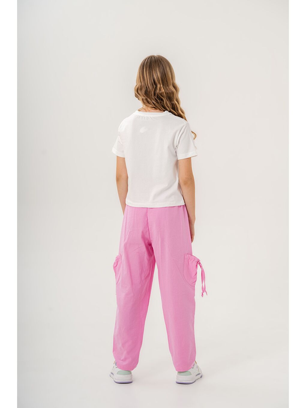 Pembe Kız Çocuk Pamuklu T-Shirt Keten Pantalonlu Yazlık Takım 6-9 Yaş-2