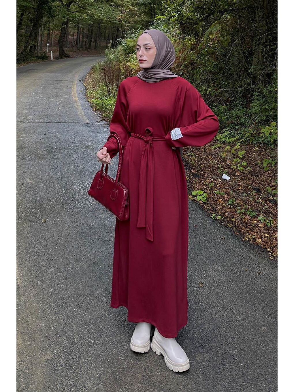 Arma Detaylı Elbise Bordo