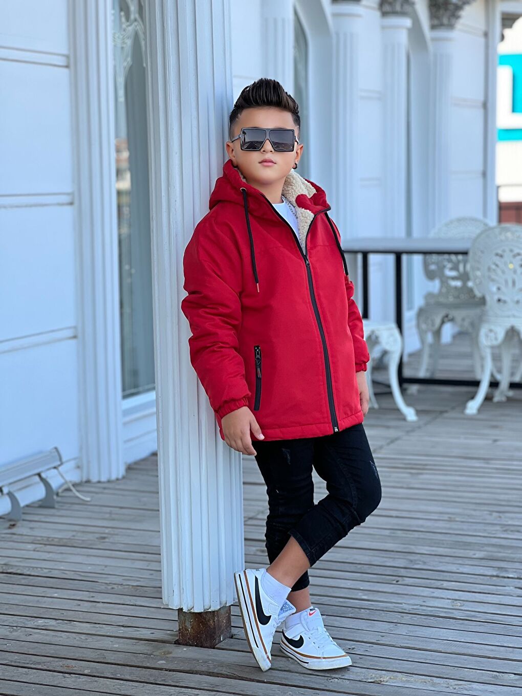 Kırmızı Erkek Çocuk Kapüşonlu İçi Kürklü Mont KM3050-2