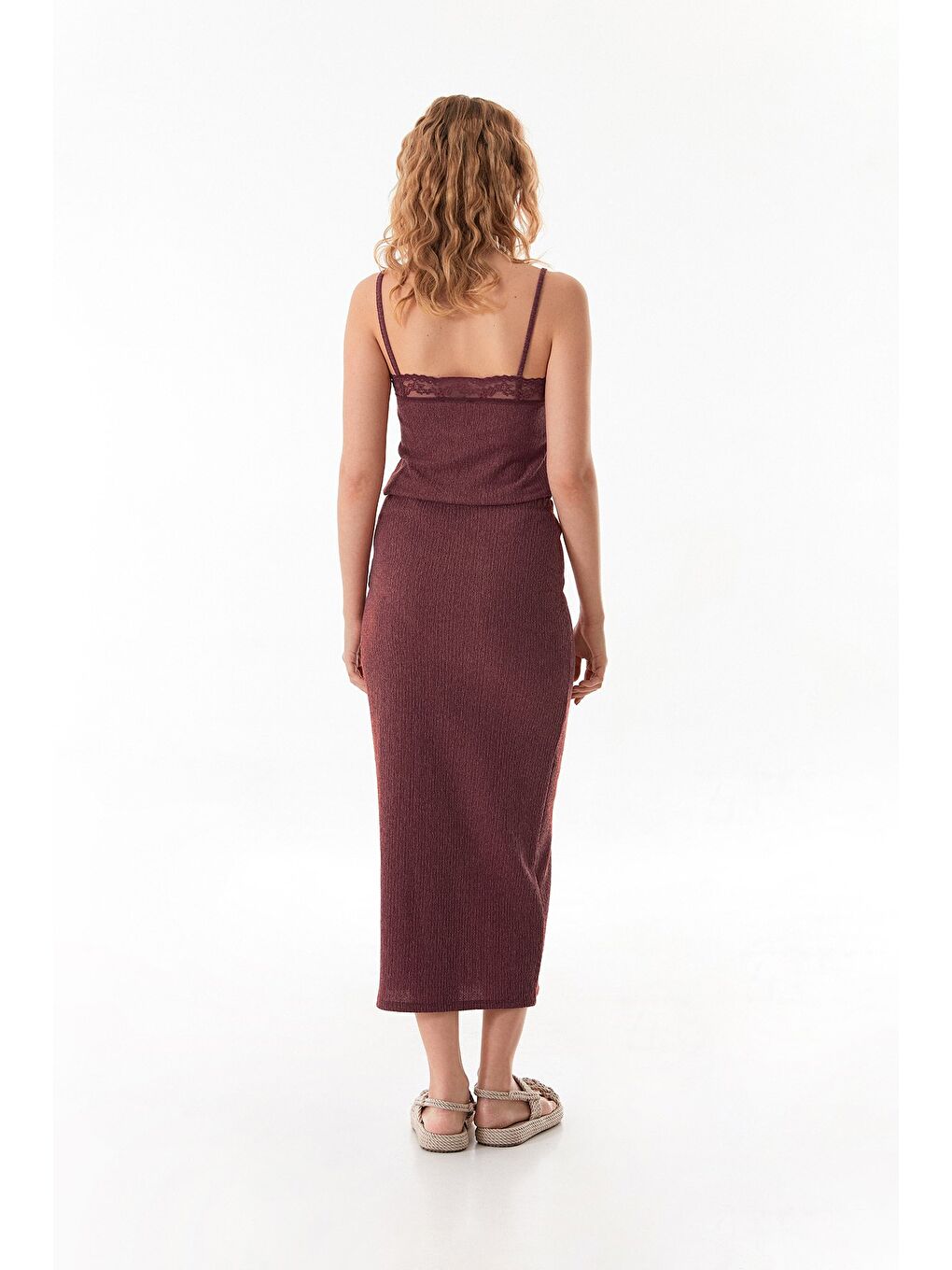 Bordo Kurdele Detaylı Bürümcük Kumaş Kalem Etek-2