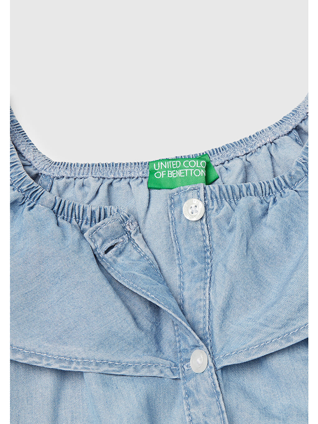 Mavi Kız Çocuk Denim %100 Liyosel Yakası Fırfırlı Lastikli Kolsuz Crop Gömlek-2