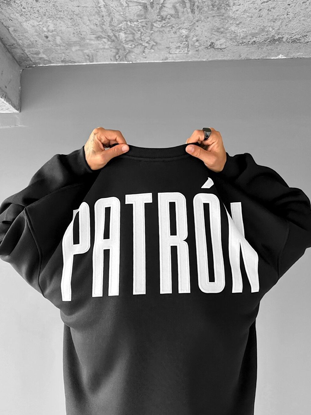 ablukaonline Erkek Oversize Patrón Baskılı Premium Sweatshirt Siyah