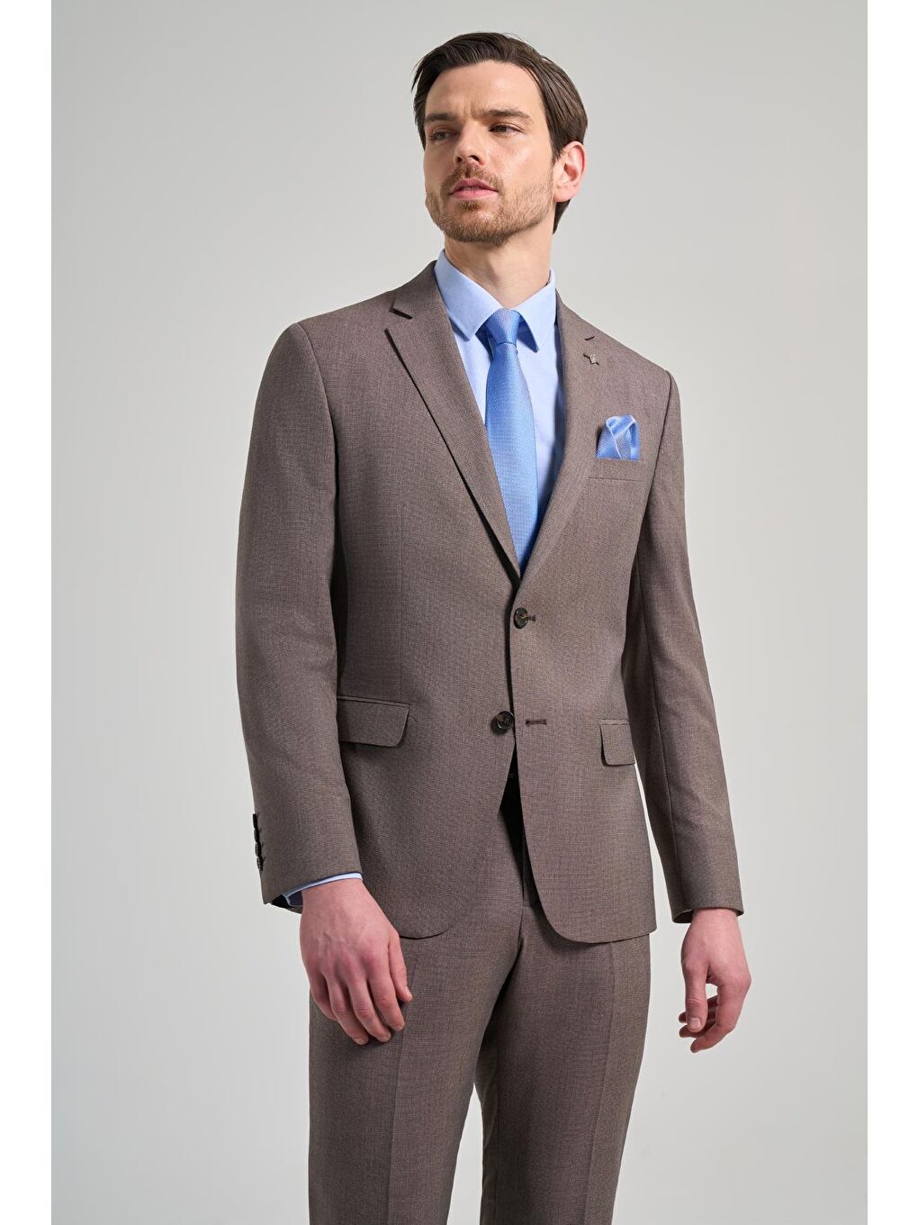 İMZA Kahverengi Kendinden Desenli Bez Ayağı Mono Yaka Tam Astar Esnek 6 Drop Slim Fit Takım Elbise 1001250168 - 2