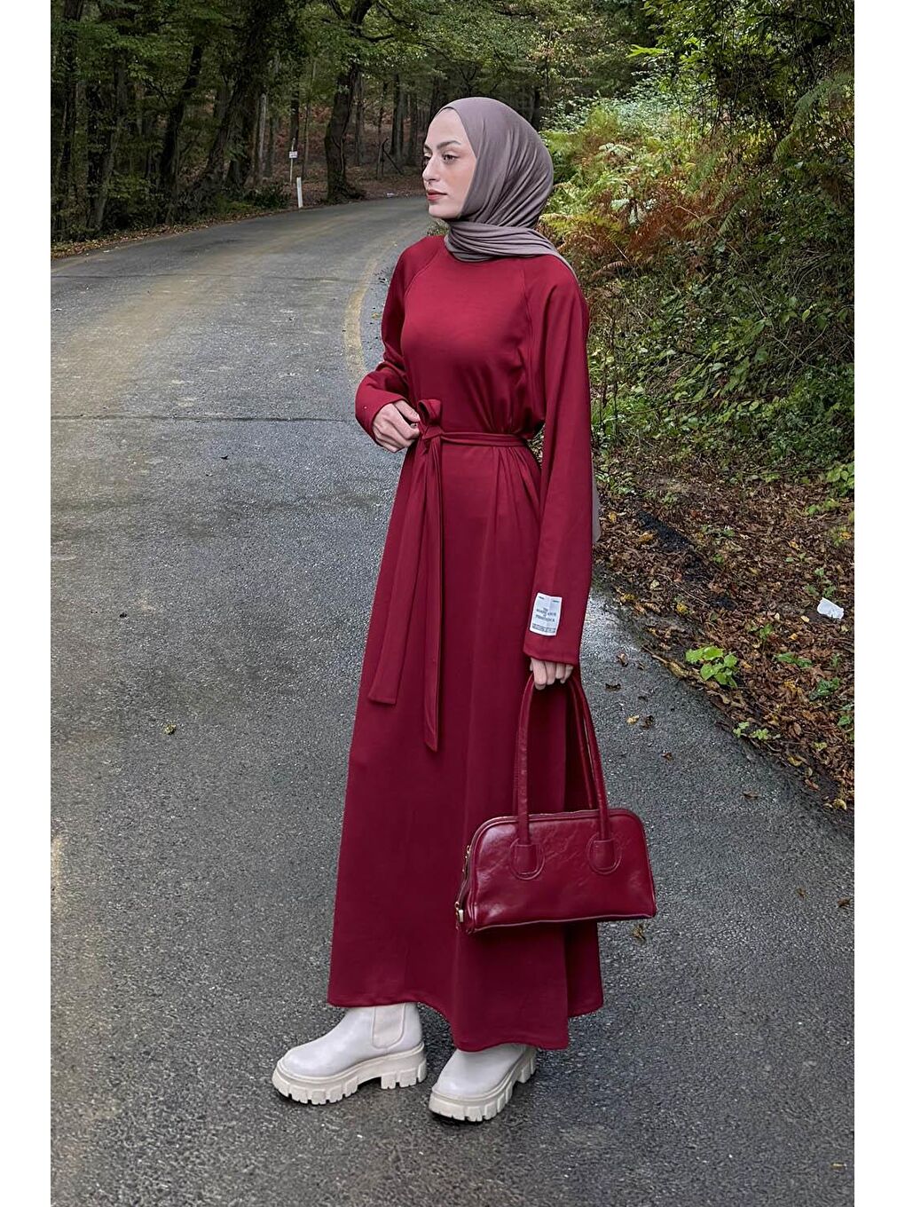 Arma Detaylı Elbise Bordo-1