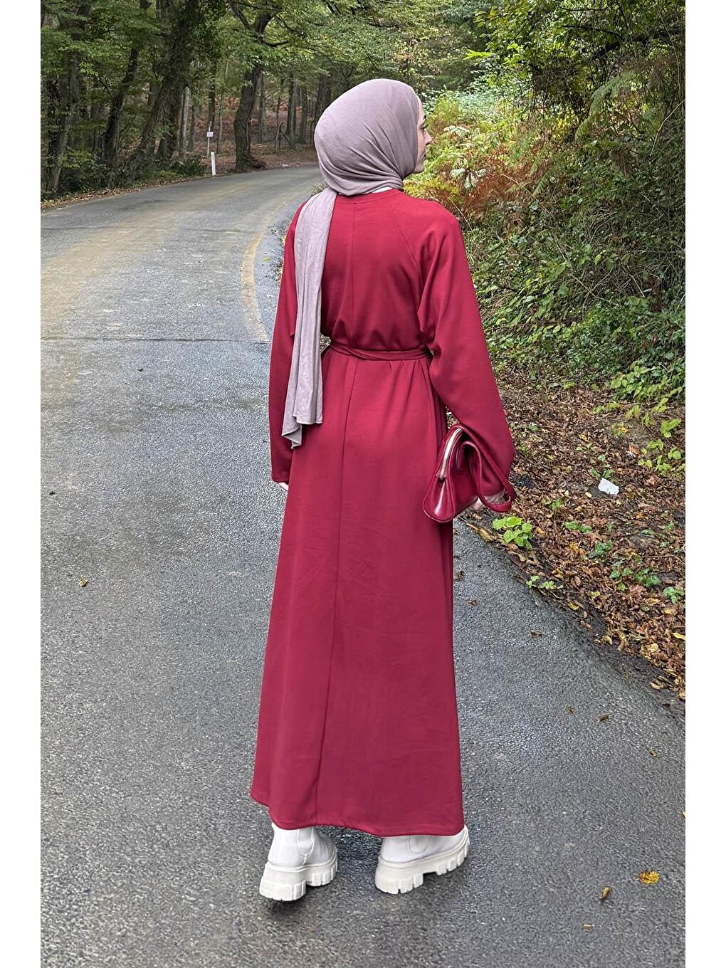 Arma Detaylı Elbise Bordo-3