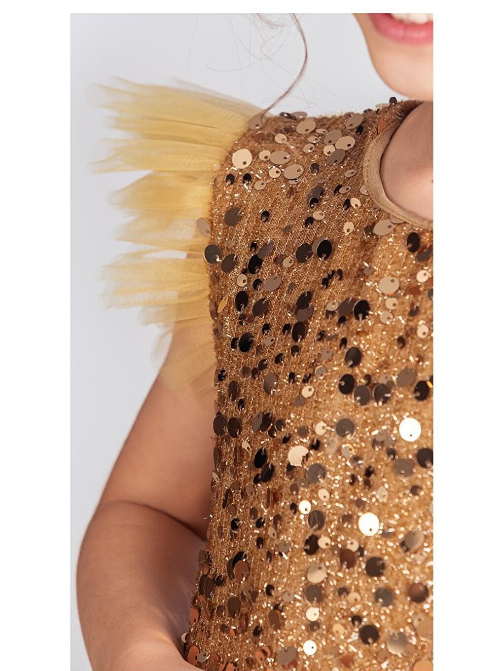 Sarı Tüllü Kız Çocuk KPL Elbise MNK0526-6