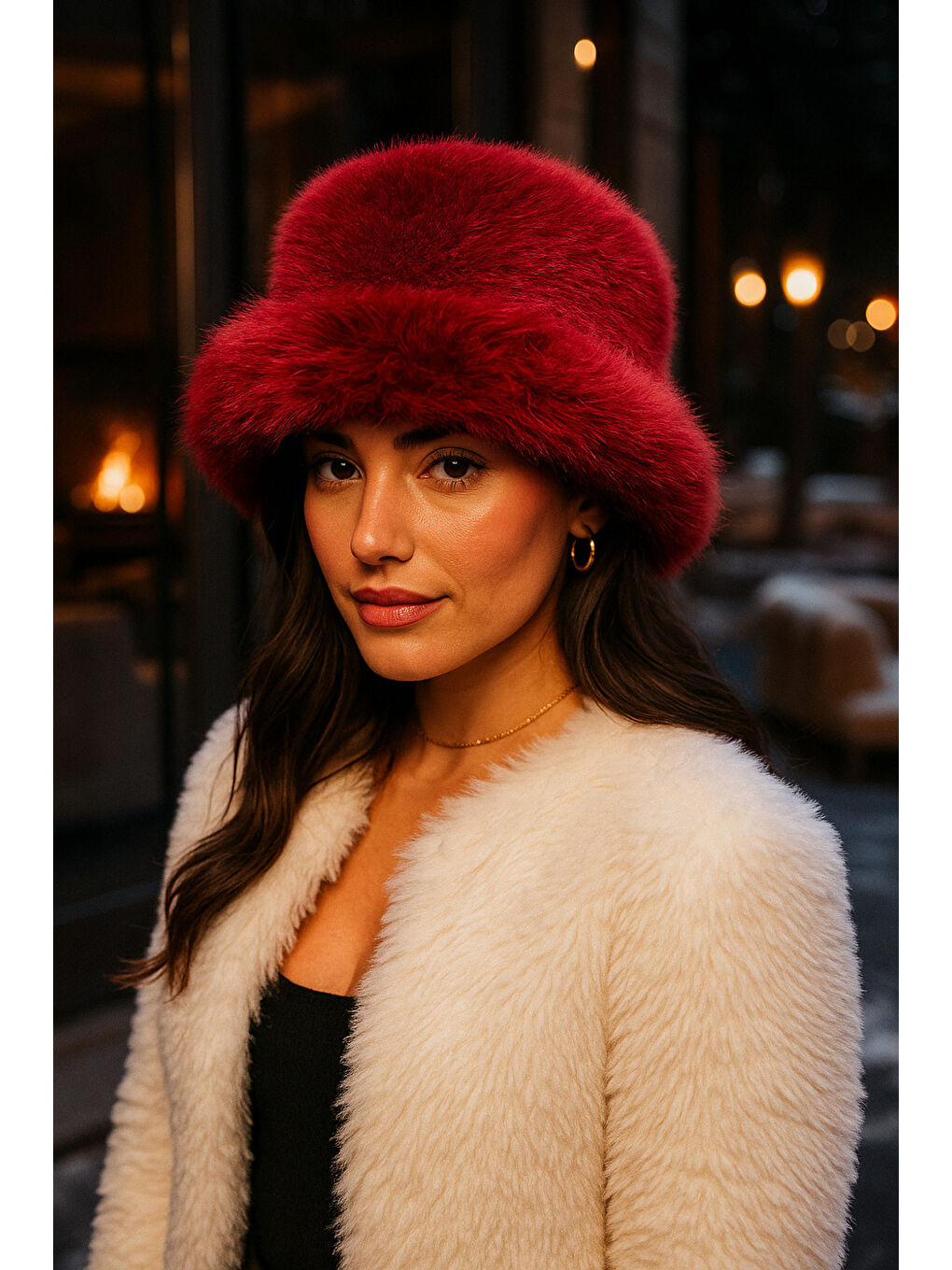 Bordo Kalın Pelüş Kalpak Şapka Bere - Sıcak Tutan Dış Mekan Soğuktan Koruma Spk1143-1