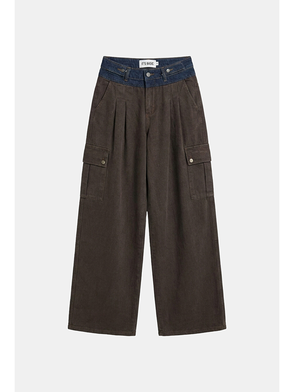 Kahverengi Kadın Acı Kahve Süper Palazzo Jean Kemer Detaylı Kargo Cep Özel Tasarım Denim Jean-4