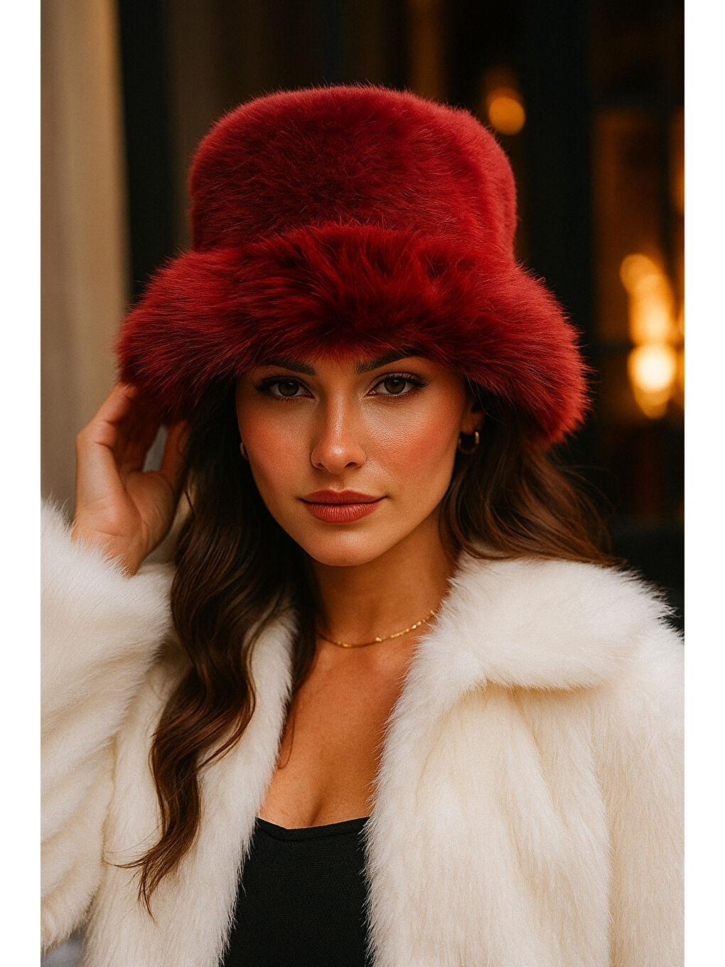 Bordo Kalın Pelüş Kalpak Şapka Bere - Sıcak Tutan Dış Mekan Soğuktan Koruma Spk1143-2