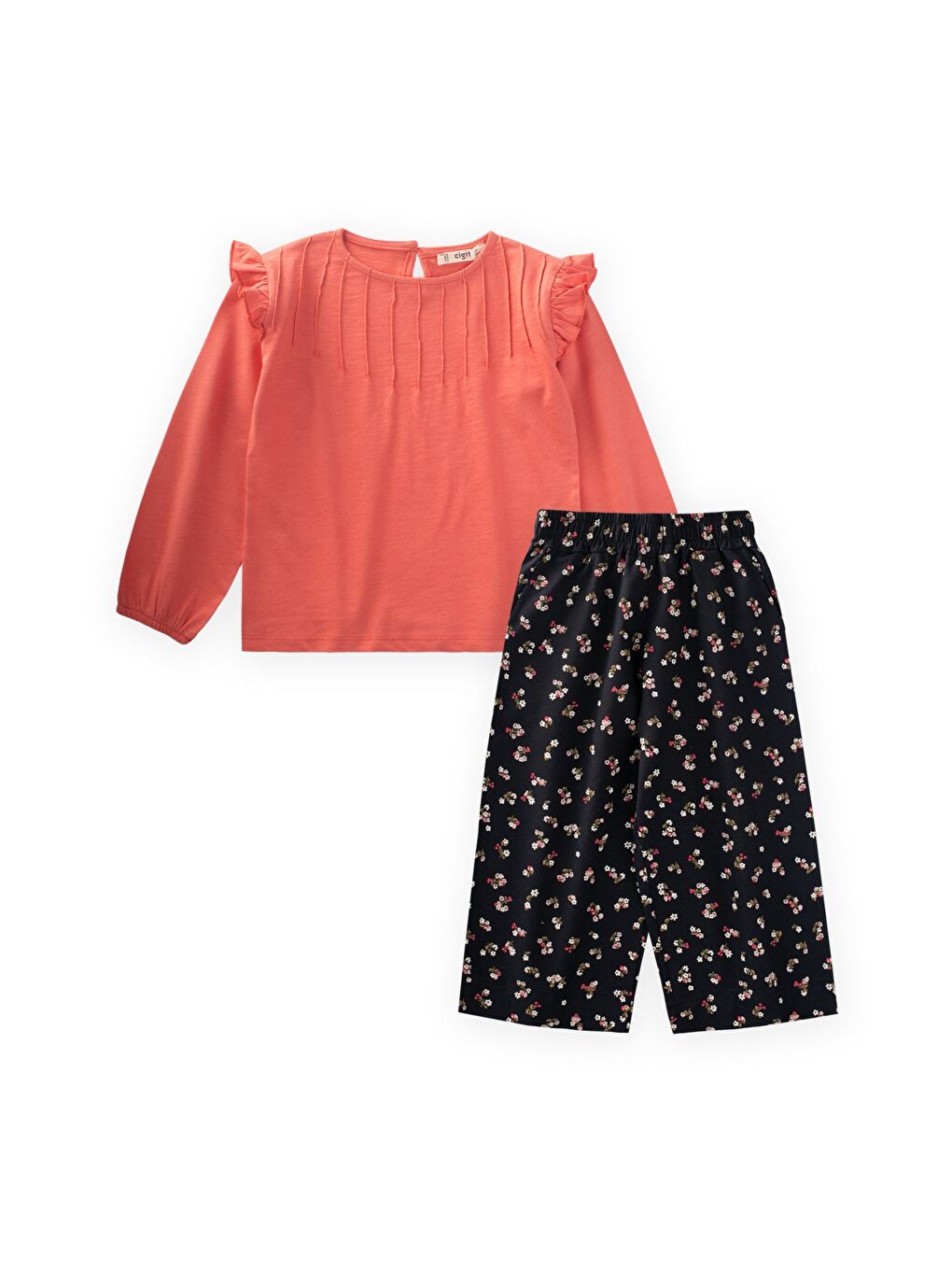 Nervür Detaylı T-Shirt Takım 2-8 Yaş Mercan