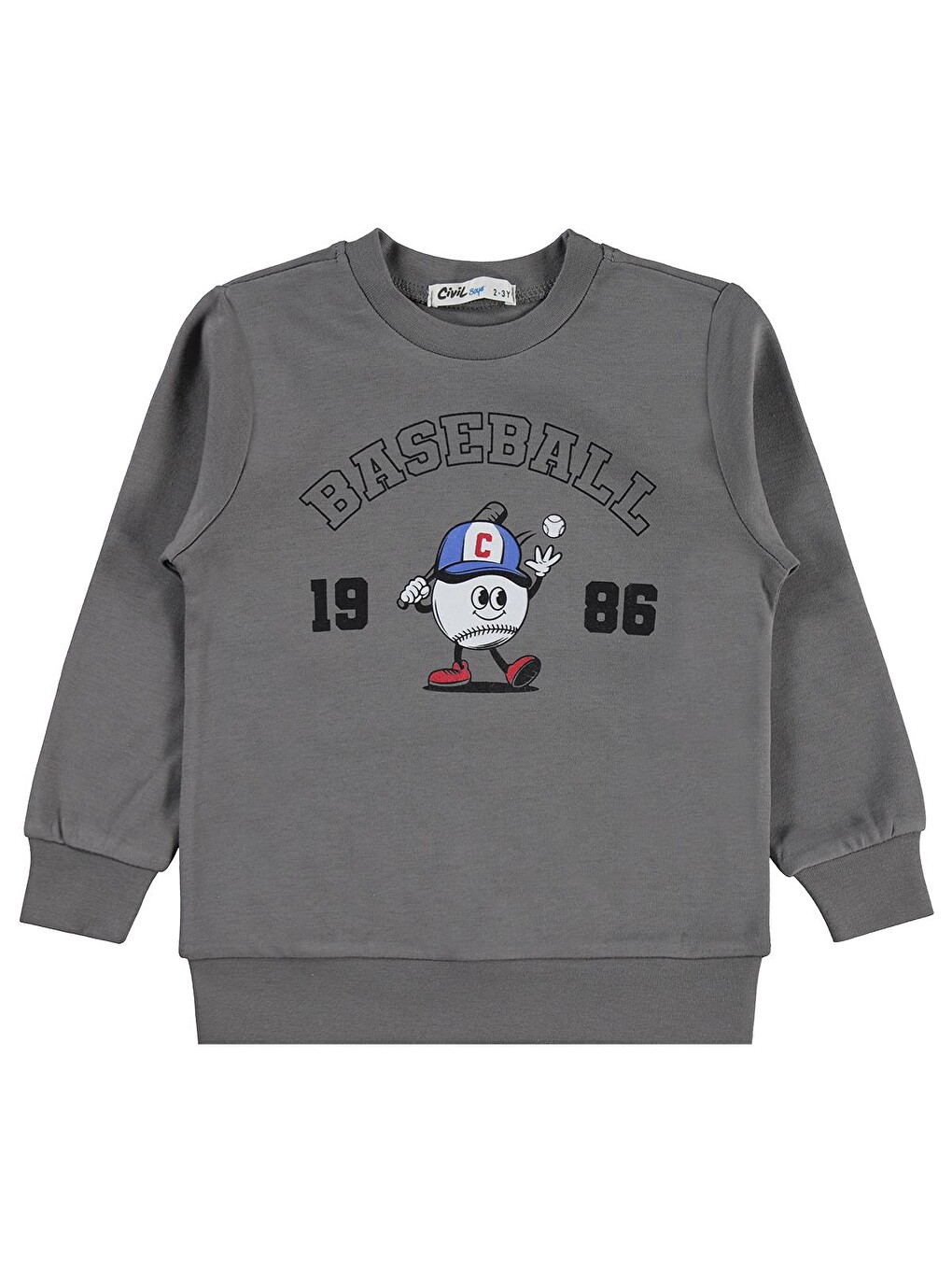 Boys Baseball Baskılı 2-5 Yaş Sweatshirt Km - Gri