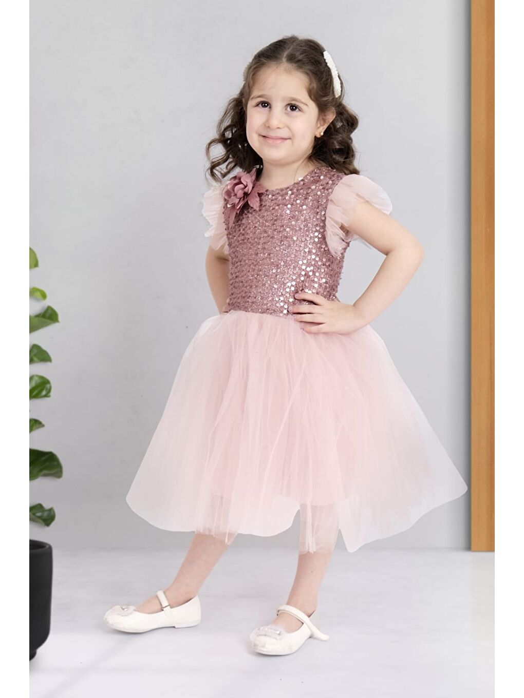 Pembe Tüllü Kız Çocuk KPL Elbise MNK0526-5