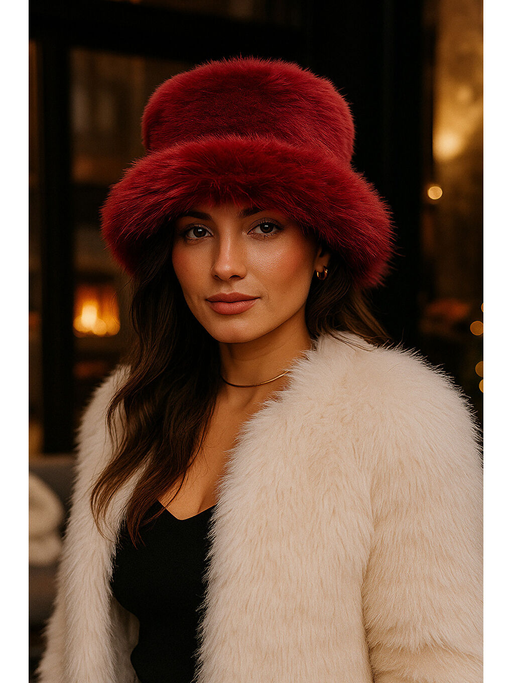 Bordo Kalın Pelüş Kalpak Şapka Bere - Sıcak Tutan Dış Mekan Soğuktan Koruma Spk1143-3