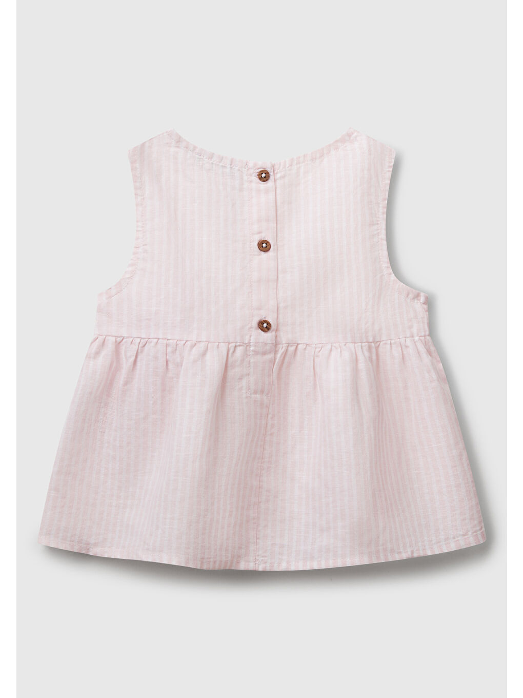 Kız Çocuk Toz Pembe Keten Karışımlı Tamamı Desenli Çiçek Aplikeli Arkası Düğmeli Kolsuz Gömlek-1