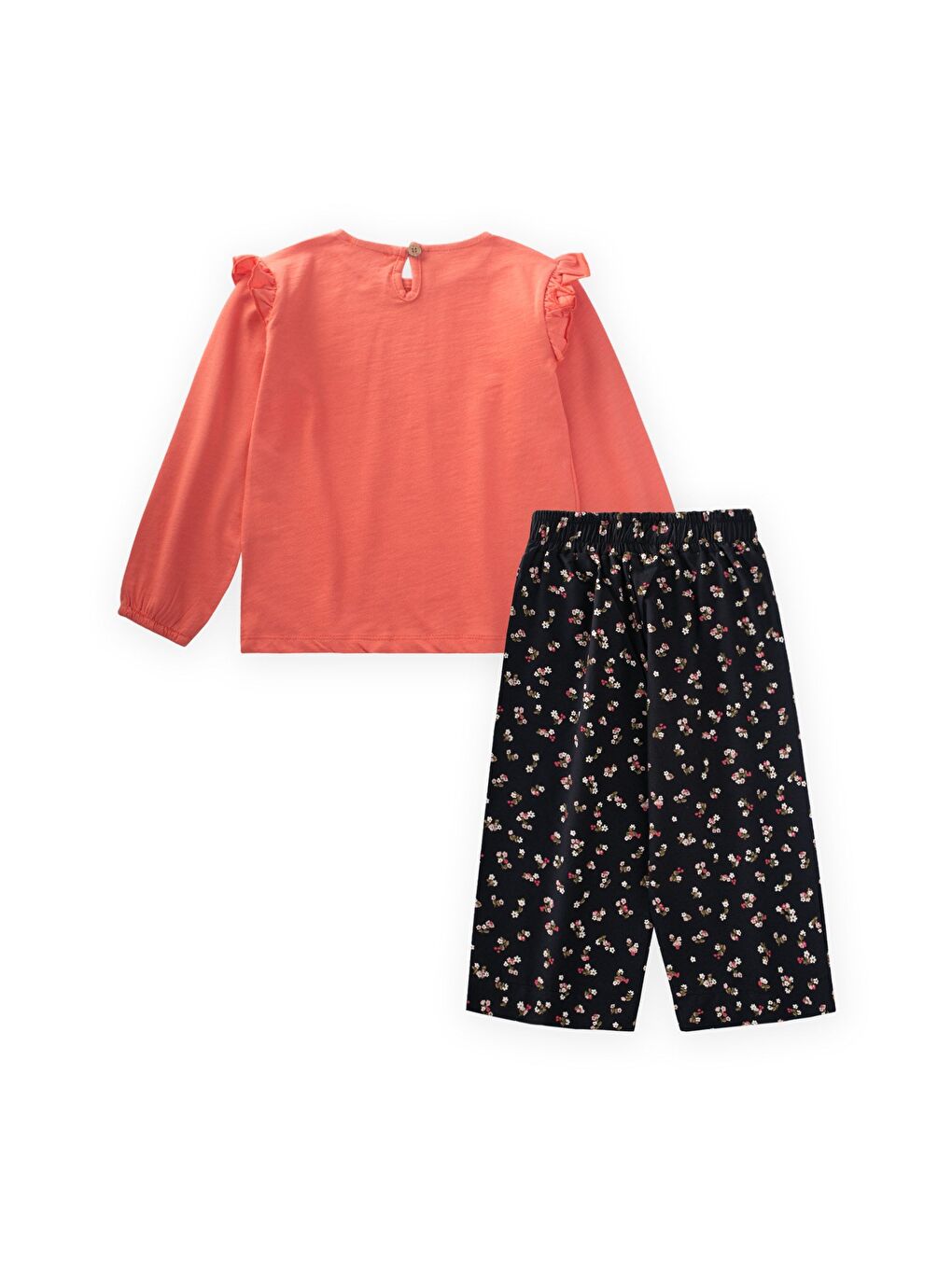 Nervür Detaylı T-Shirt Takım 2-8 Yaş Mercan-1