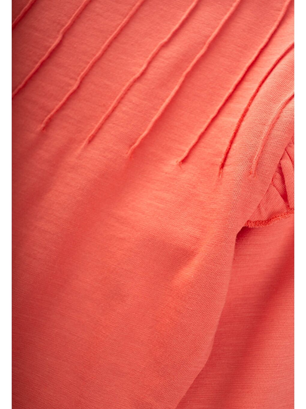 Nervür Detaylı T-Shirt Takım 2-8 Yaş Mercan-3