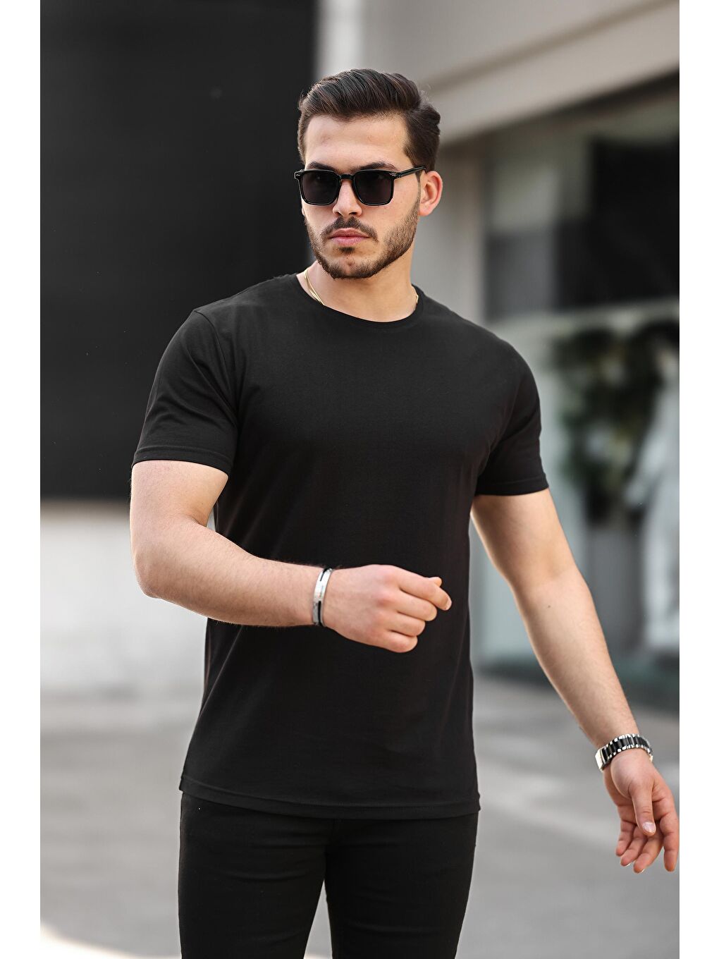 comstar Siyah Slim Fit Bisiklet Yaka Kısa Kollu Erkek Tişört