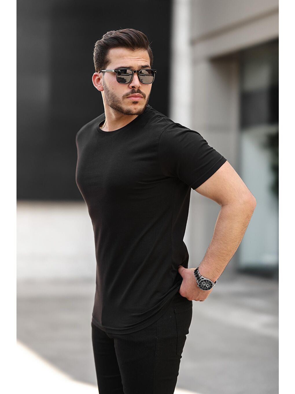 comstar Siyah Slim Fit Bisiklet Yaka Kısa Kollu Erkek Tişört - 1