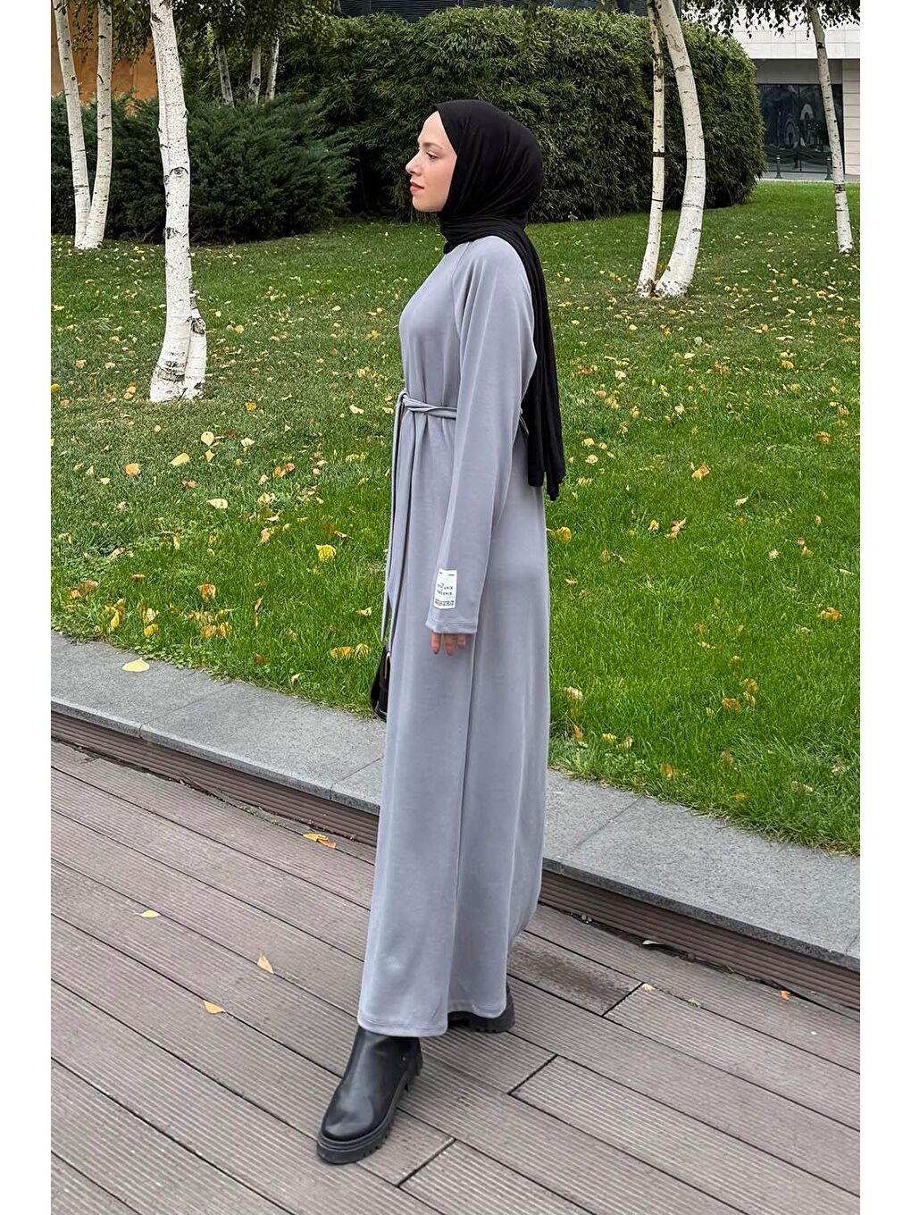 Arma Detaylı Elbise Gri-1