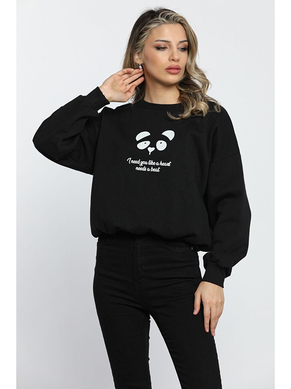 GÜLSELİ Siyah Kadın Ön Arka Baskılı Sweatshirt - 2