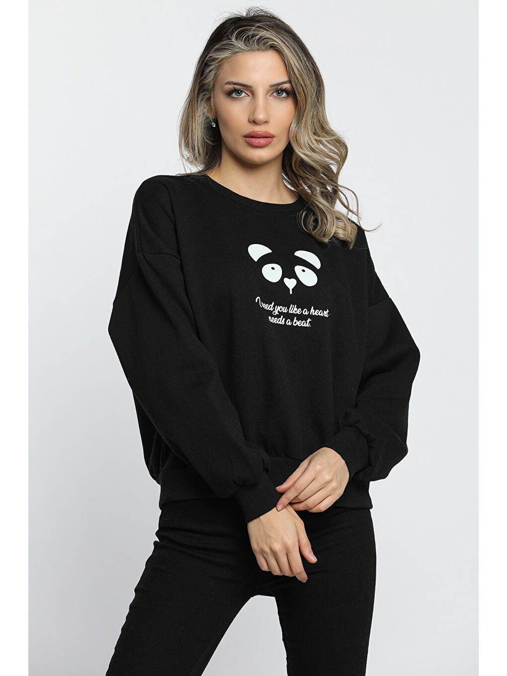 GÜLSELİ Siyah Kadın Ön Arka Baskılı Sweatshirt - 3