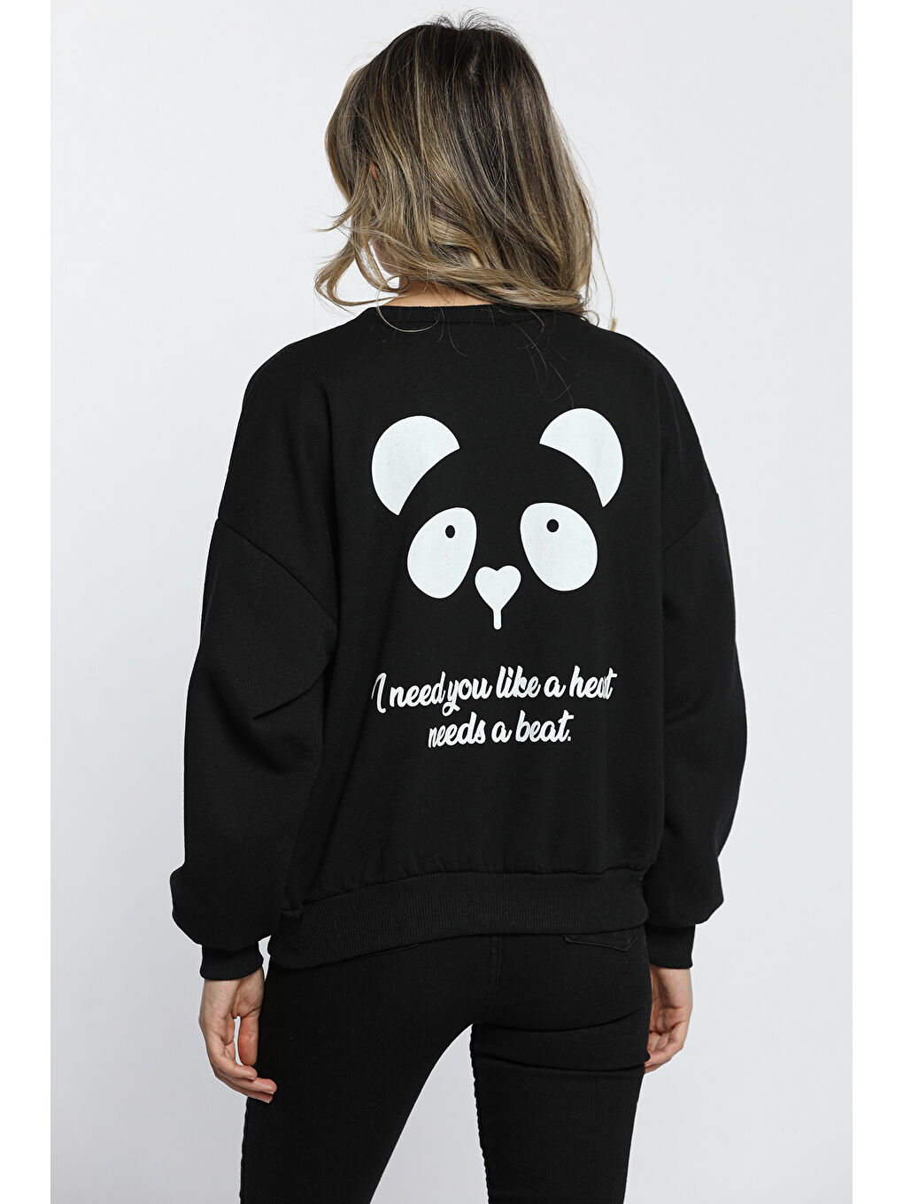 GÜLSELİ Siyah Kadın Ön Arka Baskılı Sweatshirt - 4