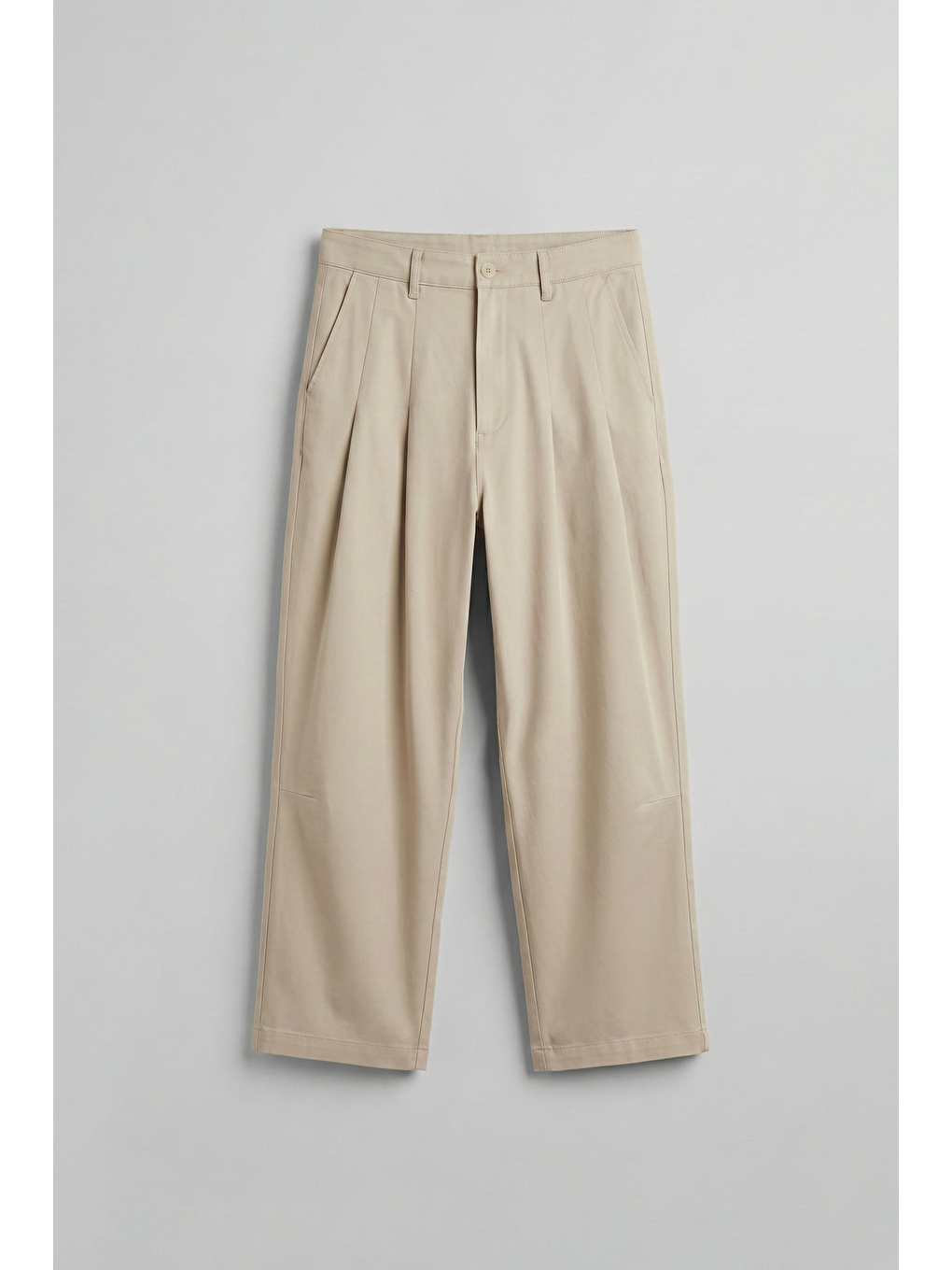 Erkek Süper Baggy Pileli Vintage Pantolon Bej