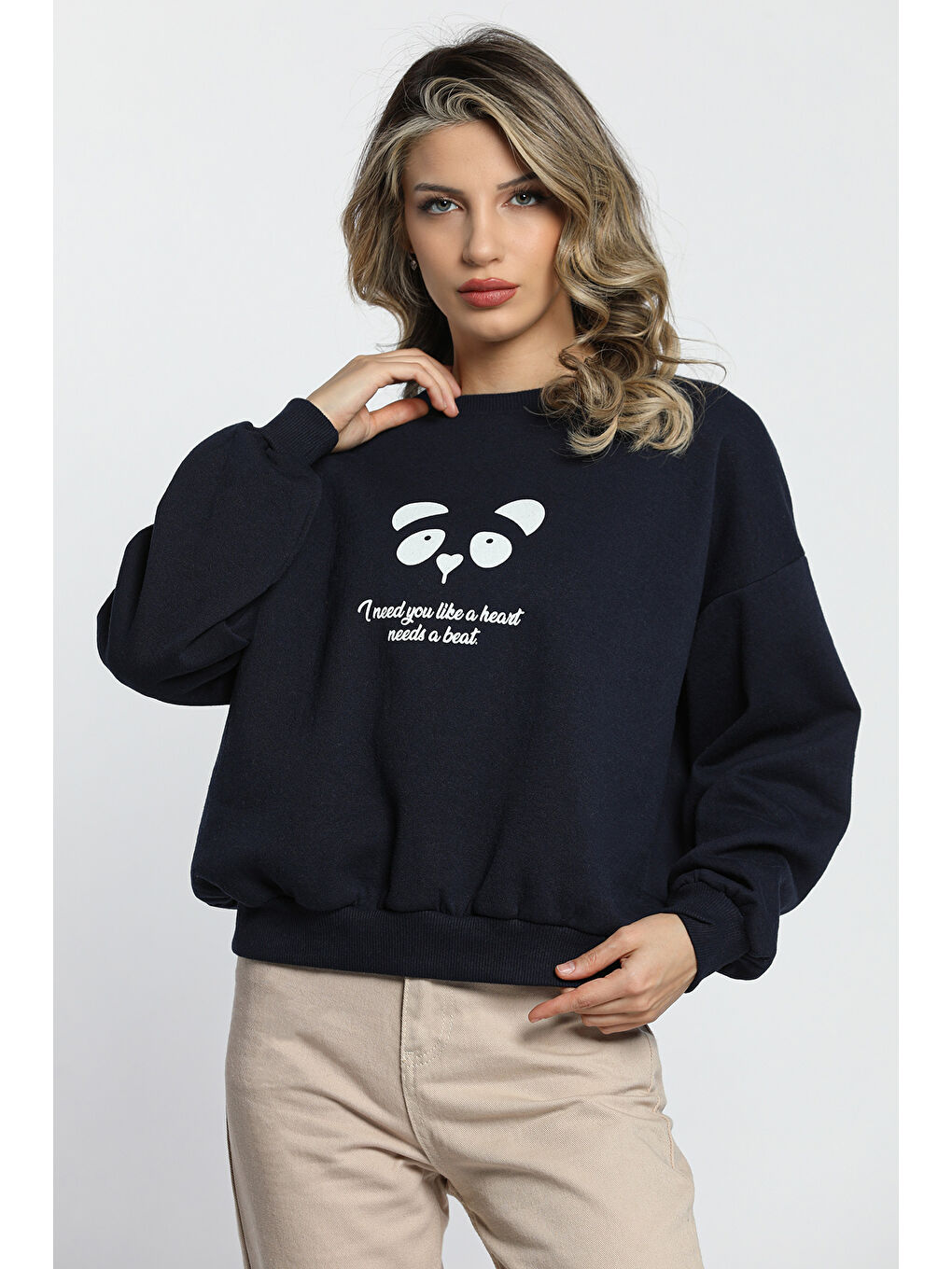 GÜLSELİ Lacivert Kadın Ön Arka Baskılı Sweatshirt - 1