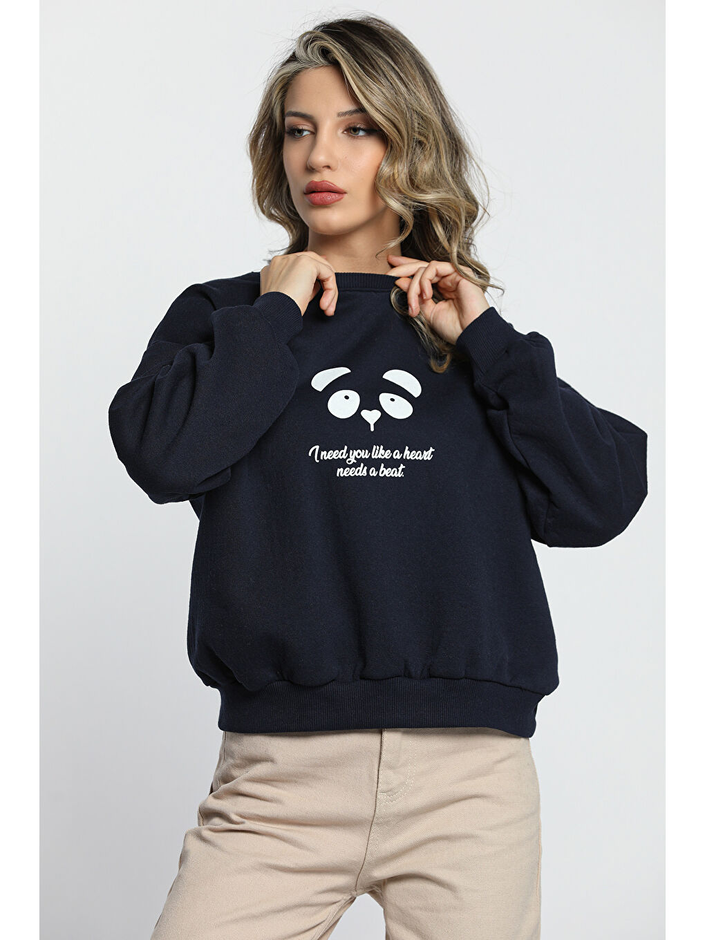 GÜLSELİ Lacivert Kadın Ön Arka Baskılı Sweatshirt - 2