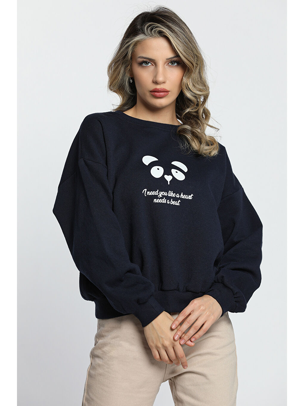 GÜLSELİ Lacivert Kadın Ön Arka Baskılı Sweatshirt - 3