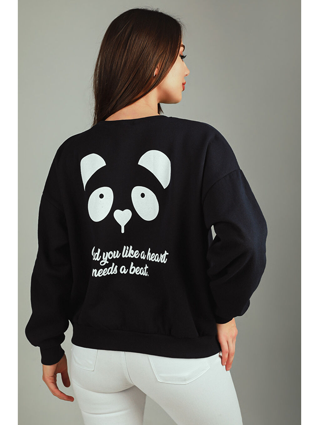 GÜLSELİ Lacivert Kadın Ön Arka Baskılı Sweatshirt - 5