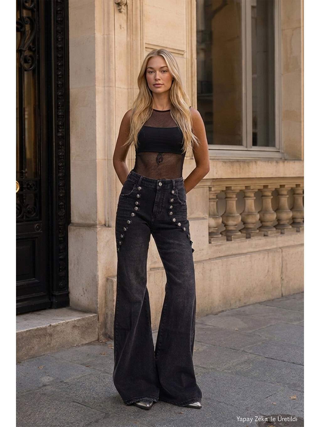 Kadın Siyah Flare Fit Özel Tasarım Denim Jean-1