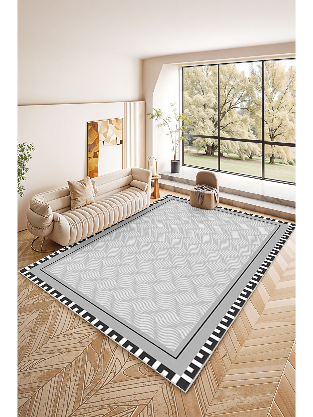 Gri Dekoratif Soft Modern Kaymaz Yıkanabilir Salon Halısı Mutfak Halısı Koridor Halısı Yolluk-1